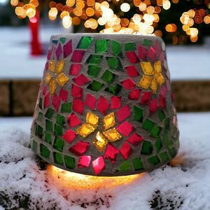 Christmas Poinsettia Glass Mosaic Candle Jar Shade Home Interiors